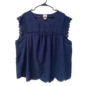 Knox Rose navy blue eyelet lace lined blouse 2X